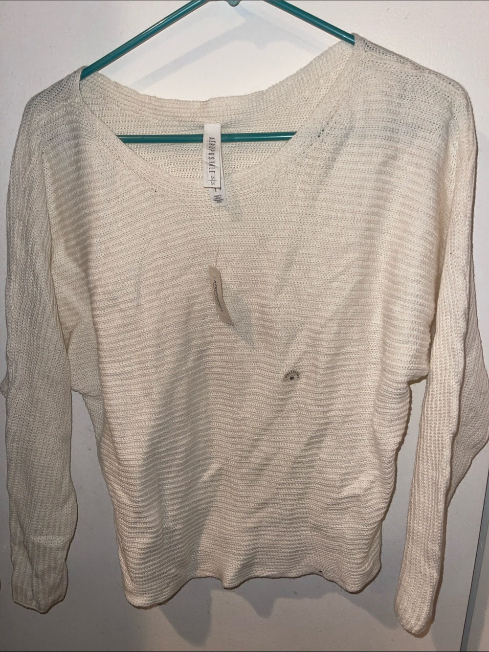 Aeropostale Cream Scoop Neck Lightweight Knit Sweater